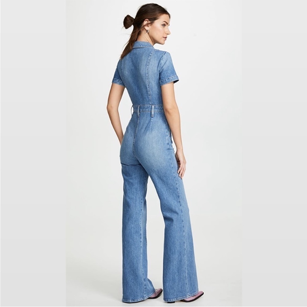 NWT Alive + Olivia Jumpsuit Gorgeous Wide Leg Zip Up Denim in Love Me Blue - Picture 8 of 16